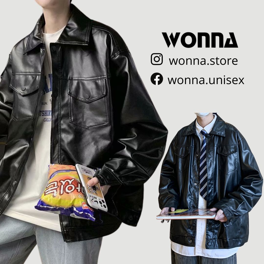 Áo Khoác Da PU Nam Unisex Jacket Basic Thời Trang Dành Cho Nam Nữ M22 - Hình ảnh 3