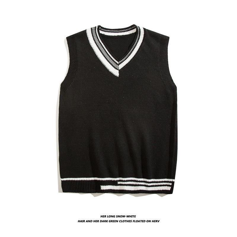 Áo gile len nam nữ trắng đen xám sọc viền Hàn Quốc unisex form rộng khoác ulzzang mới 2025 đồng phục PREPPY M15 - Hình ảnh 10