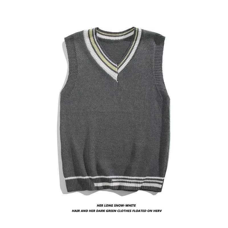 Áo gile len nam nữ trắng đen xám sọc viền Hàn Quốc unisex form rộng khoác ulzzang mới 2025 đồng phục PREPPY M15 - Hình ảnh 9