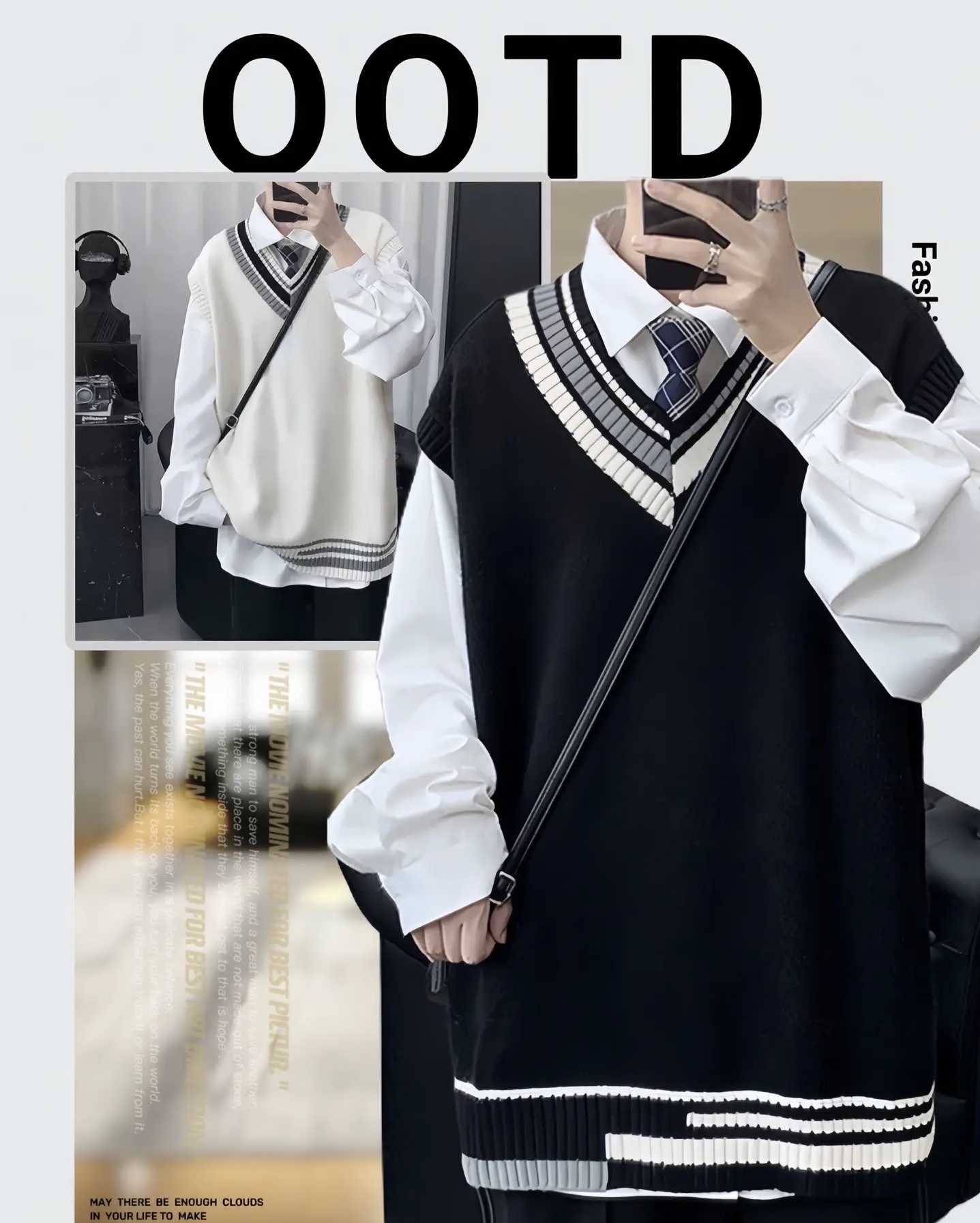 Áo gile len nam nữ trắng đen xám sọc viền Hàn Quốc unisex form rộng khoác ulzzang mới 2025 đồng phục PREPPY M15 - Hình ảnh 5