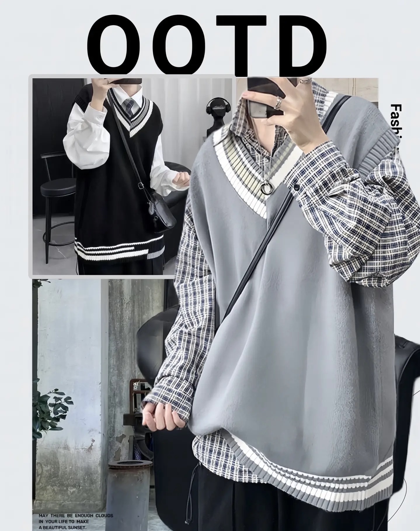 Áo gile len nam nữ trắng đen xám sọc viền Hàn Quốc unisex form rộng khoác ulzzang mới 2025 đồng phục PREPPY M15 - Hình ảnh 6