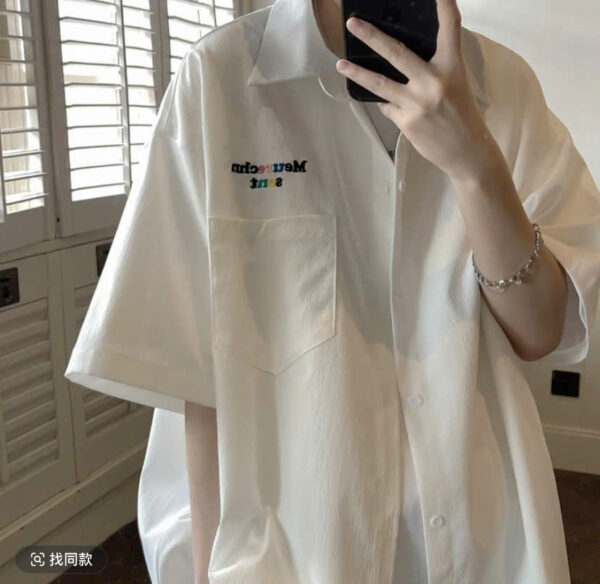 Áo Sơ Mi Tay Lỡ Unisex Phối Chữ 7 Màu Trắng Đen Cổ Thuyền Basic, Chất Lượng Tốt – Áo Sơ Mi Trơn Nam Nữ - Hình ảnh 11