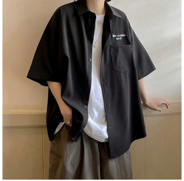 Áo Sơ Mi Tay Lỡ Unisex Phối Chữ 7 Màu Trắng Đen Cổ Thuyền Basic, Chất Lượng Tốt – Áo Sơ Mi Trơn Nam Nữ - Hình ảnh 6
