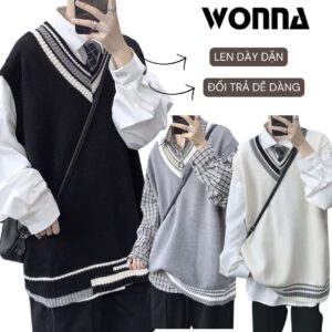 Áo gile len nam nữ sọc viền Hàn Quốc PREPPY M15